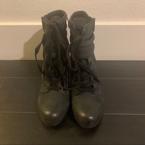 Black lace up heel boots